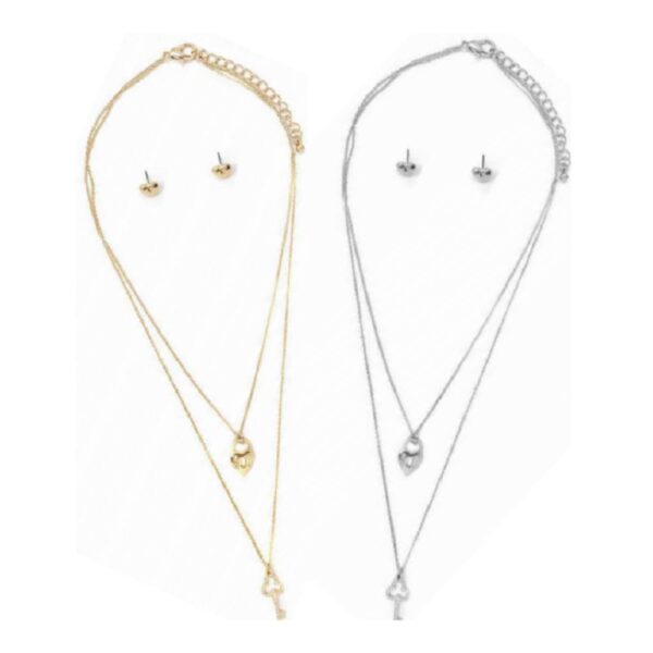 SET COLLAR EN CAPAS CON ARETES Lock & Key (Bisuteria) (Mujer)