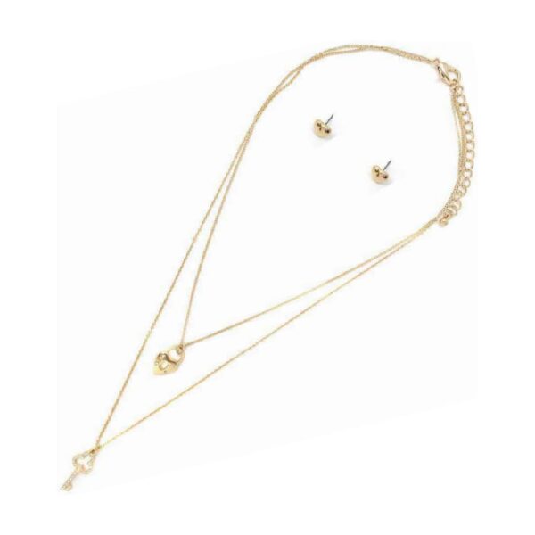 SET COLLAR EN CAPAS CON ARETES Lock & Key (Bisuteria) (Mujer) - Imagen 2