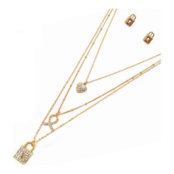 SET DE COLLAR CON ARETES Corazón y Candado (Bisuteria) (Mujer)