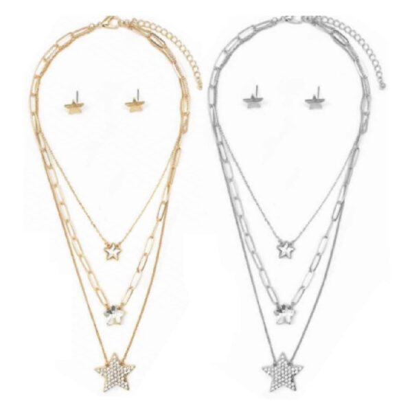 SET DE COLLAR EN CAPAS CON ARETES Estrella (Bisuteria) (Mujer)
