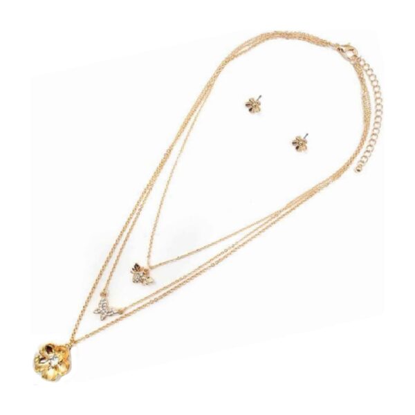 SET DE COLLAR EN CAPAS CON ARETES Flor-Mariposa (Bisuteria) (Mujer)