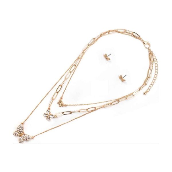 SET DE COLLAR EN CAPAS CON ARETES Mariposa (Bisuteria) (Mujer)