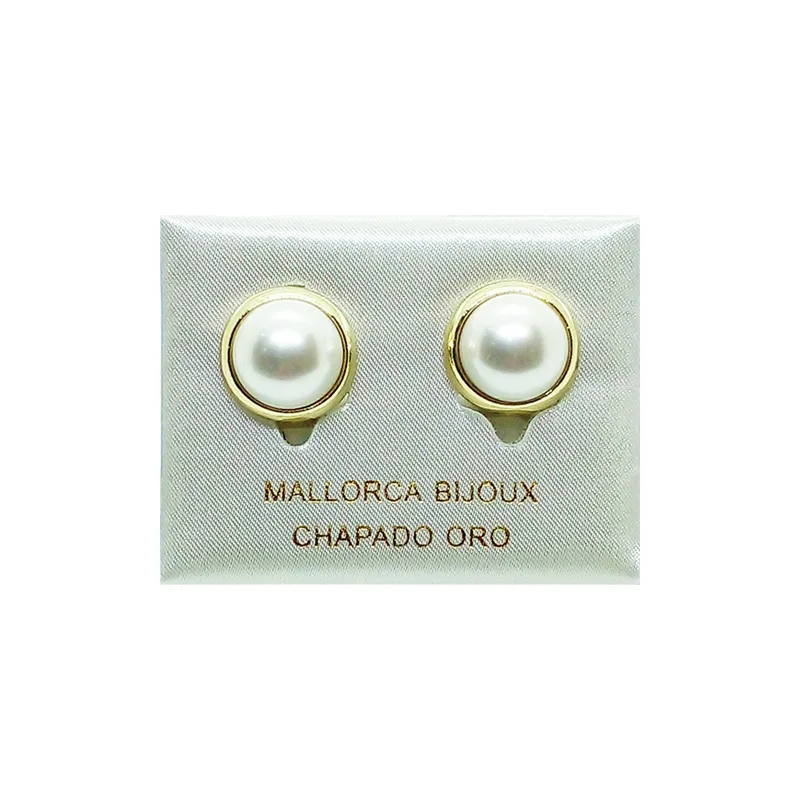ARETES 1/2 PERLA 14mm Con Bisel (Bisutería) (Mujer) - Imagen 2