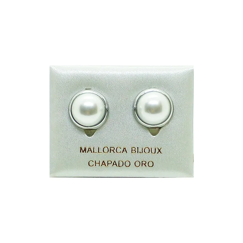 ARETES 1/2 PERLA 14mm Con Bisel (Bisutería) (Mujer)