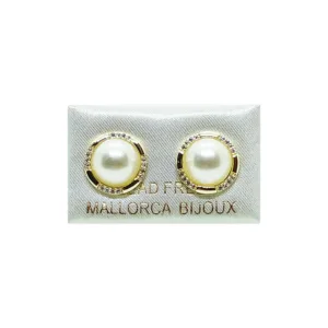 ARETES 1/2 PERLA 10mm Con Bisel Dorado (Bisutería) (Mujer)