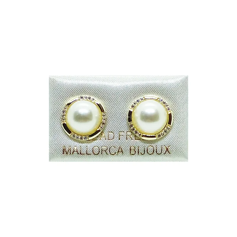 ARETES 1/2 PERLA 10mm Con Bisel Dorado (Bisutería) (Mujer)