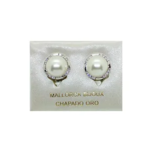 ARETES 1/2 PERLA 14mm Bisel con Zircón (Bisutería) (Mujer)