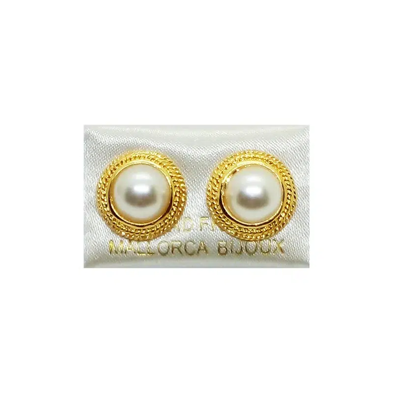 ARETES 1/2 PERLA 10mm Con Bisel Rallado Dorado (Bisutería) (Mujer)