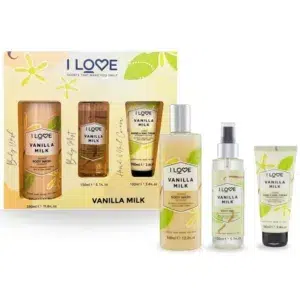 I LOVE VANILLA MILK Estuche Body Wash 350ml+Body Mist 150ml+Hand Lotion 100ml (I LOVE) (Mujer)